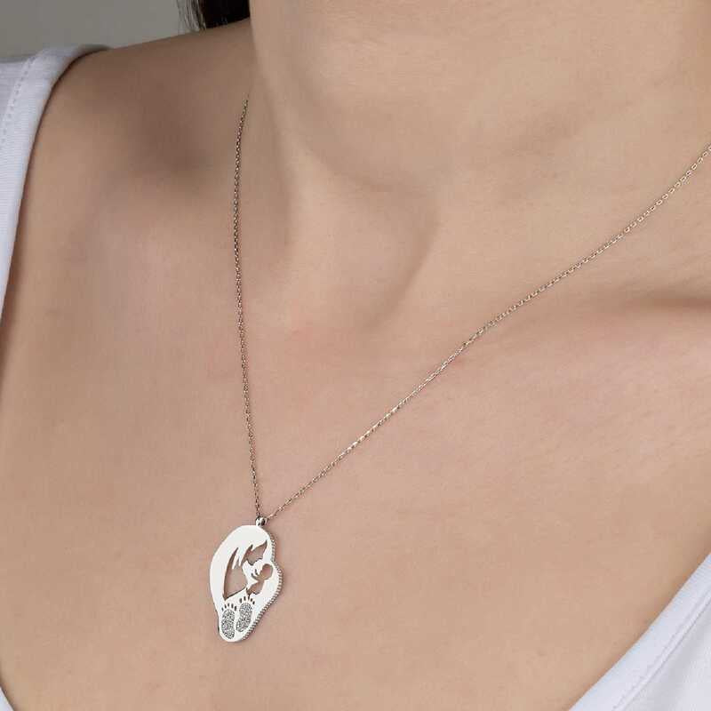 Silver Mother and Baby Necklace with Swarovski Crystals