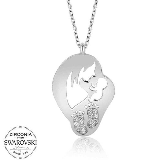 Silver Mother and Baby Necklace with Swarovski Crystals